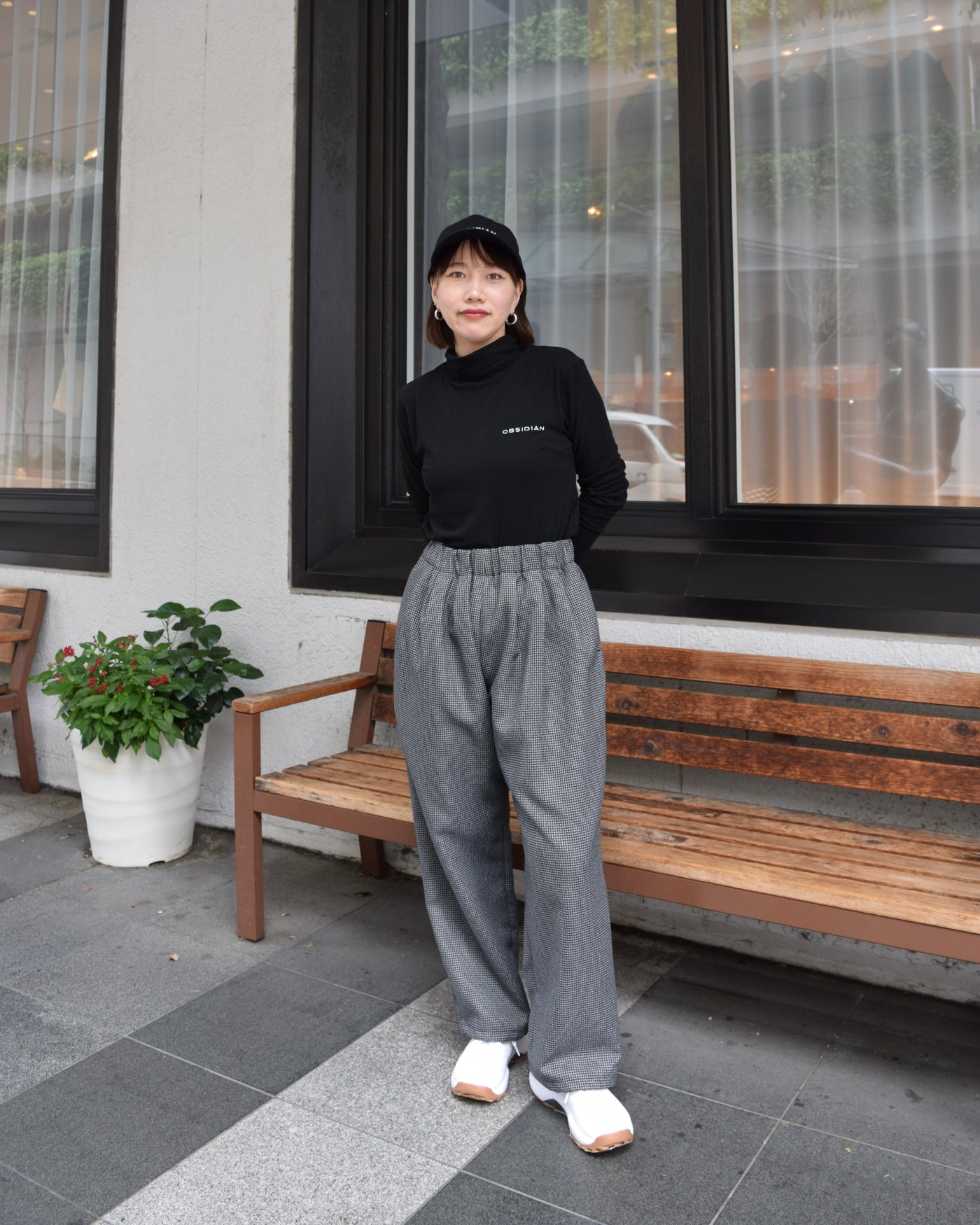 TWEED HIGH WAIST GATHER PANTS