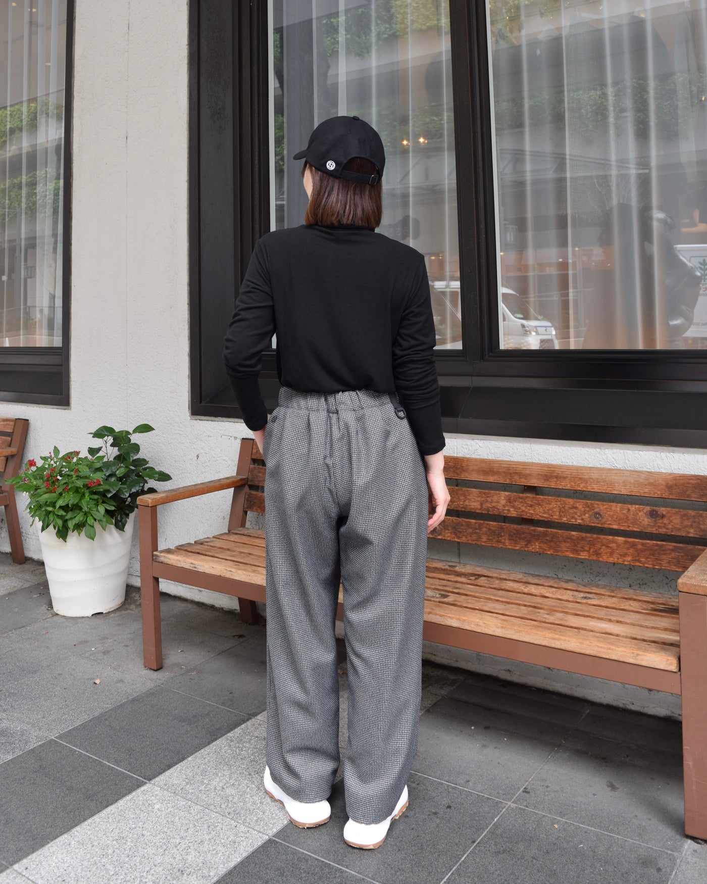 TWEED HIGH WAIST GATHER PANTS