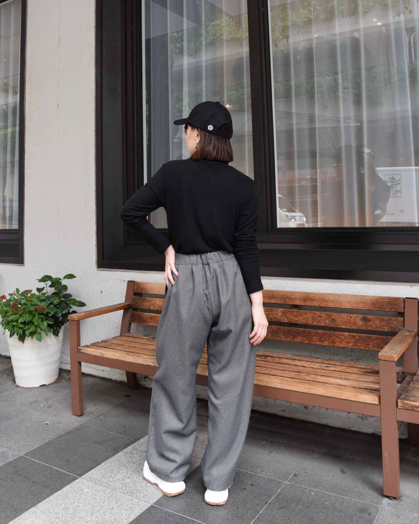 TWEED HIGH WAIST GATHER PANTS