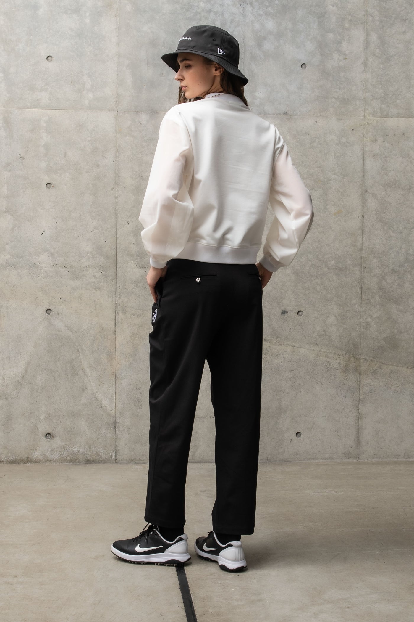 MESH SLEEVE MOCK NECK PULLOVER