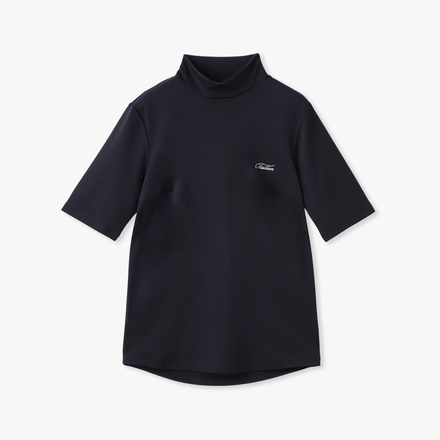 CURSIVE EMBROIDERY HIGHNECK SHORTSLEEVE