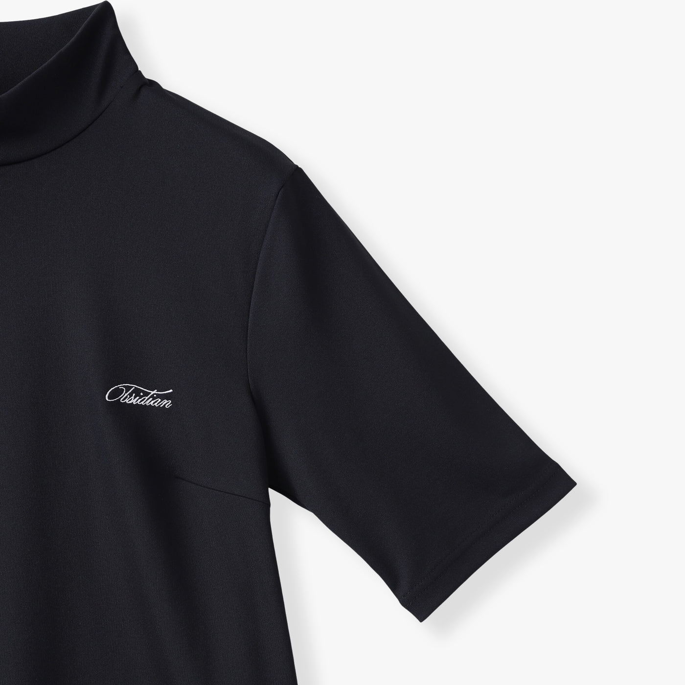 CURSIVE EMBROIDERY HIGHNECK SHORTSLEEVE