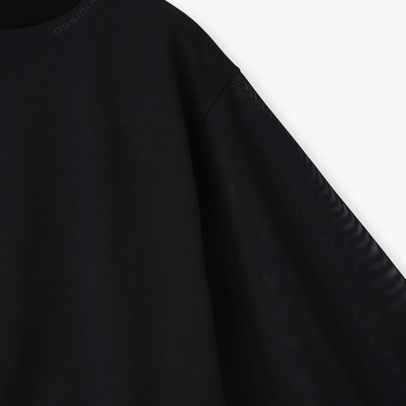 MESH SLEEVE MOCK NECK PULLOVER